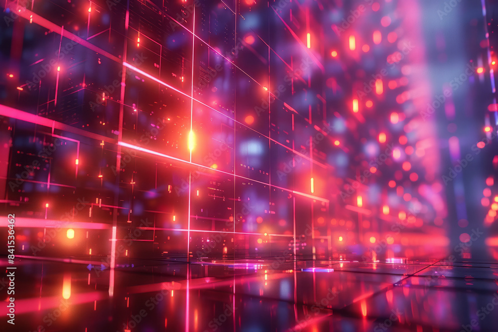 Aufkleber neon gridscape with intricate geometric patterns and bright, glowing lights,