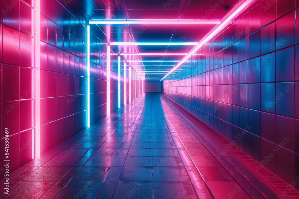 Poster neon gridscape with intricate geometric patterns and bright, glowing lights,
