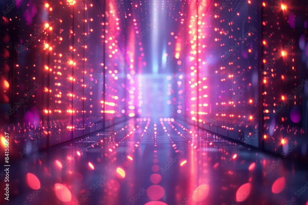 Poster digital art of a neon gridscape with glowing, intricate patterns,