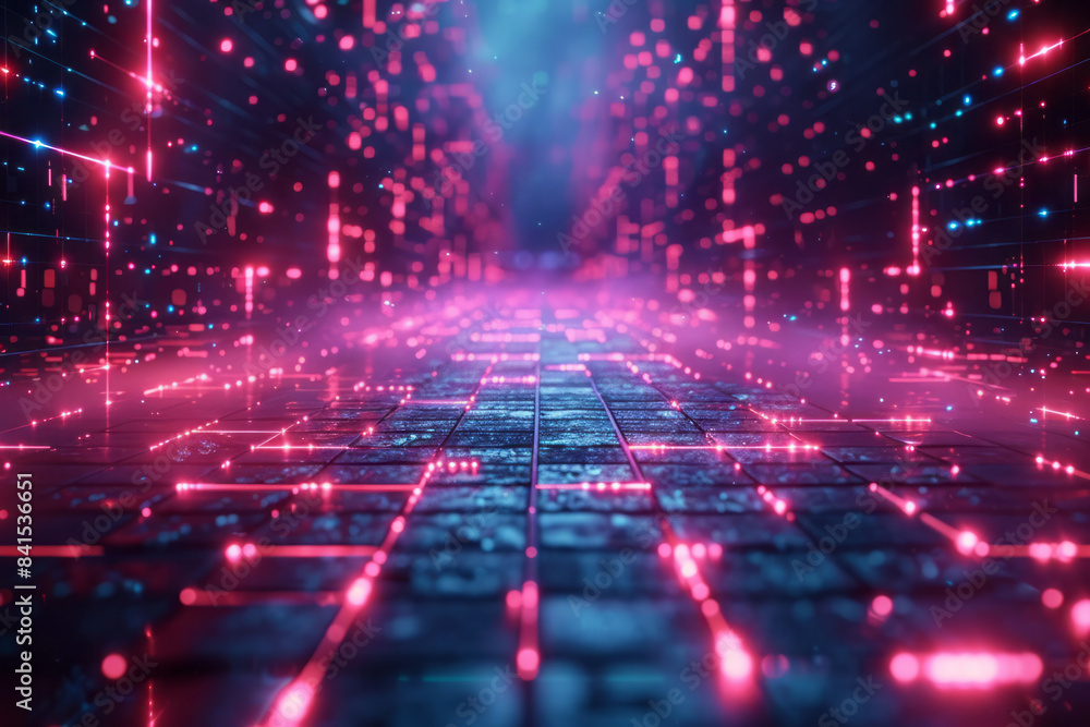 Aufkleber Futuristic neon gridscape with a dynamic landscape and intricate grid designs,