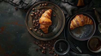 Coffee and croissant arrangement, tempting delights for a leisurely breakfast or coffee break