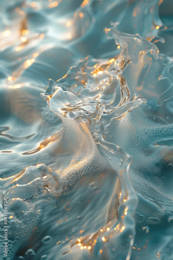 Poster digital art of intertwining aqua shapes and abstract water forms,