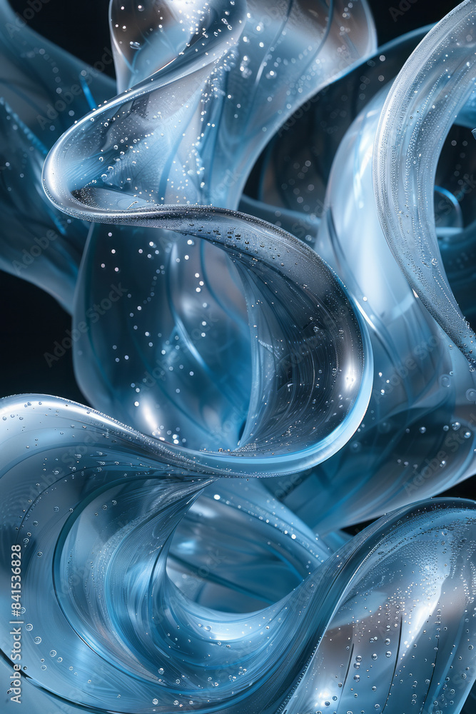 Poster digital art of intertwining aqua shapes and abstract water forms,