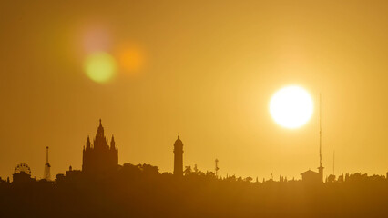 beautiful sunset timelapse on tibidabo in Barcelona, Spain