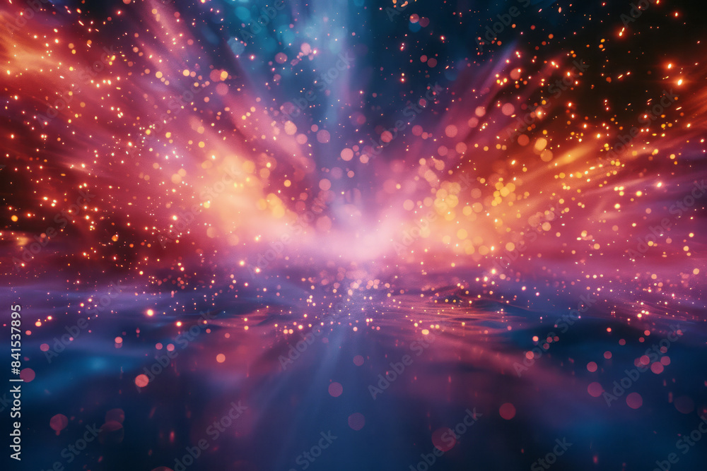 Poster luminescent particle explosion with radiant light effects and dynamic patterns,