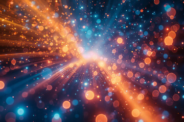 Obraz premium Luminescent particle burst with radiant light and dynamic, swirling patterns,