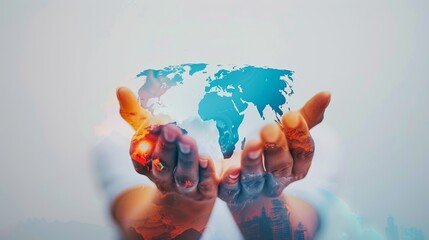 Empowering Hands: World Population Day Symbolic Logos in Minimalist Double Exposure