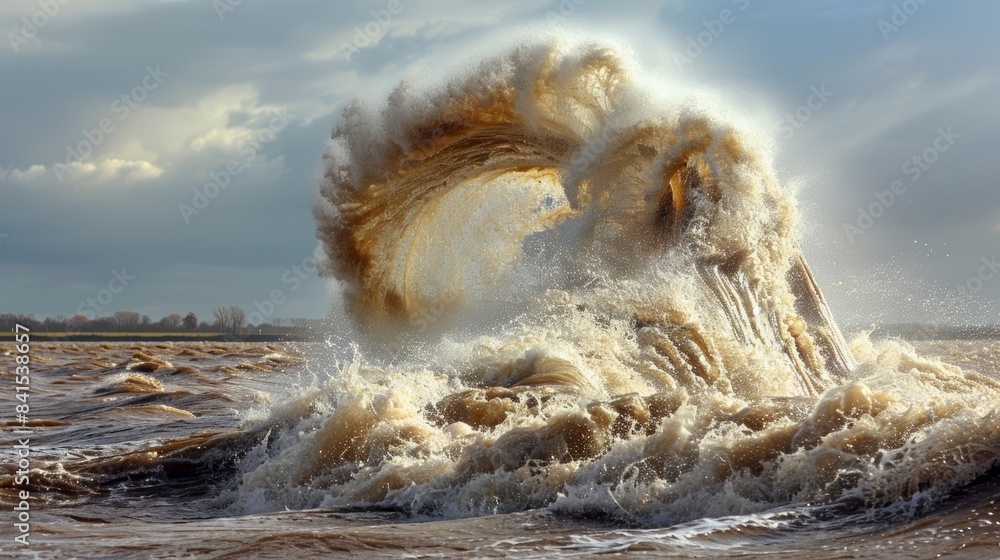 Poster a mesmerizing sight as the tidal bore curls and twists resembling a giant sea serpent emerging from 