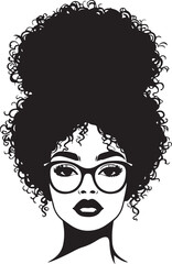 Woman face with afro messy bun with glasses hairstyles vector