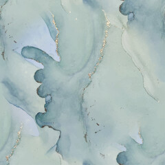 Marble Alcohol Ink. Green Art Paint. Blue Marble