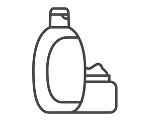 Vector set of beauty, cosmetics and care icons. Bottle, jar, shower gel, face cream, body lotion, spray, ointment, paste.