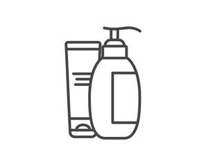Vector set of beauty, cosmetics and care icons. Bottle, jar, shower gel, face cream, body lotion, spray, ointment, paste.
