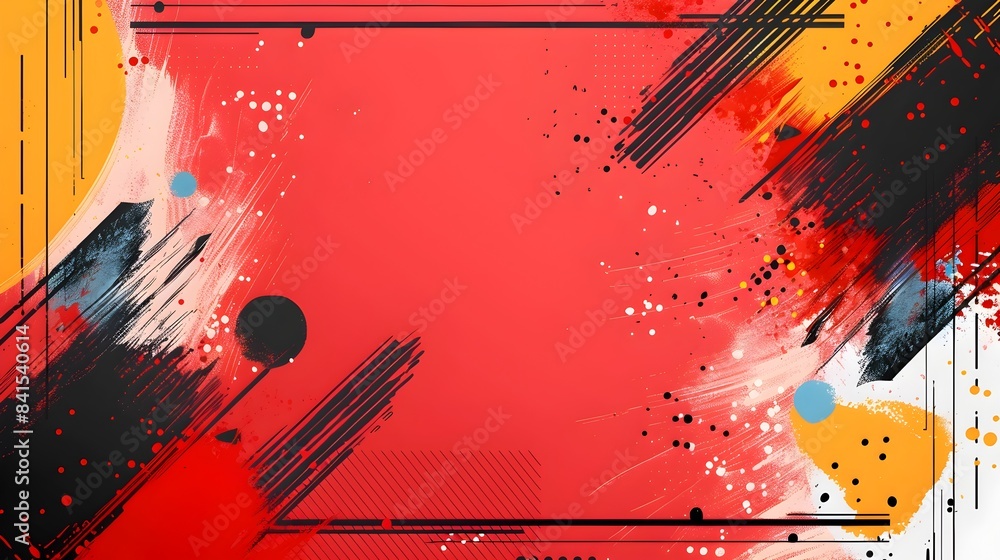 Poster abstract modern frame with bold shapes and vibrant red background for art and design concepts