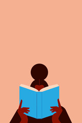Reading is fundamental. Dark-skinned woman, young girl reading a book. Flat vector illustration. Concept on education, self-directed learning. Character design, vertical design. 