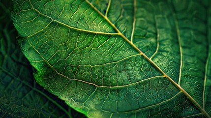 Obraz premium Macro shot of leaf texture, delicate veins and vivid green hues, nature's intricate design