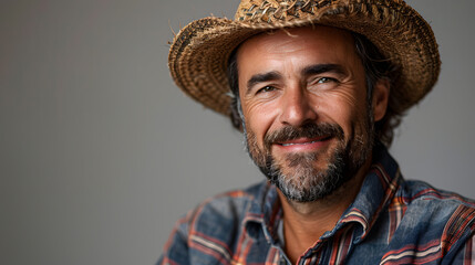  farmer standing in the cowshed with arms crossed and smiling.