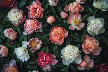 Vibrant Peony Garden at Night Generative AI