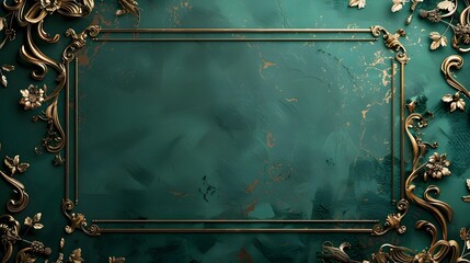 Ornate Gilded Frame with Intricate Details Set Against Emerald Green Background Concept