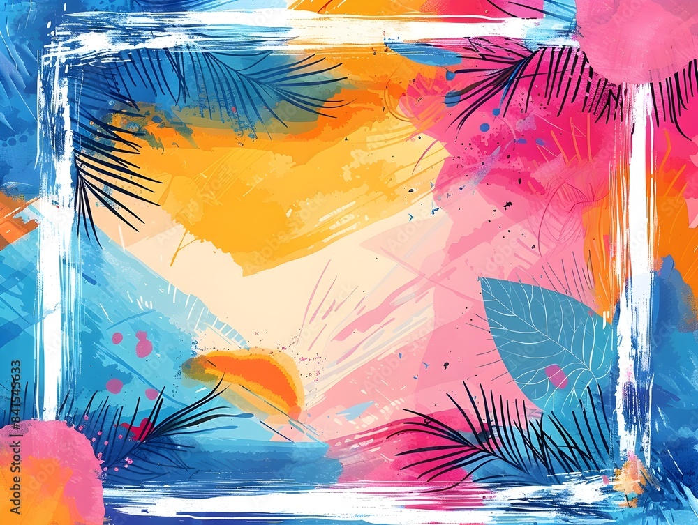 Poster vibrant and playful hand drawn frame with doodles and shapes on a colorful background