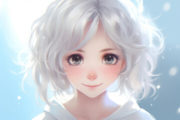 Naklejka premium Stunning anime character with a carefree smile, captivating viewers with his adorable appearance.