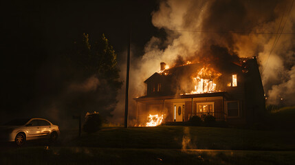 house fire at night