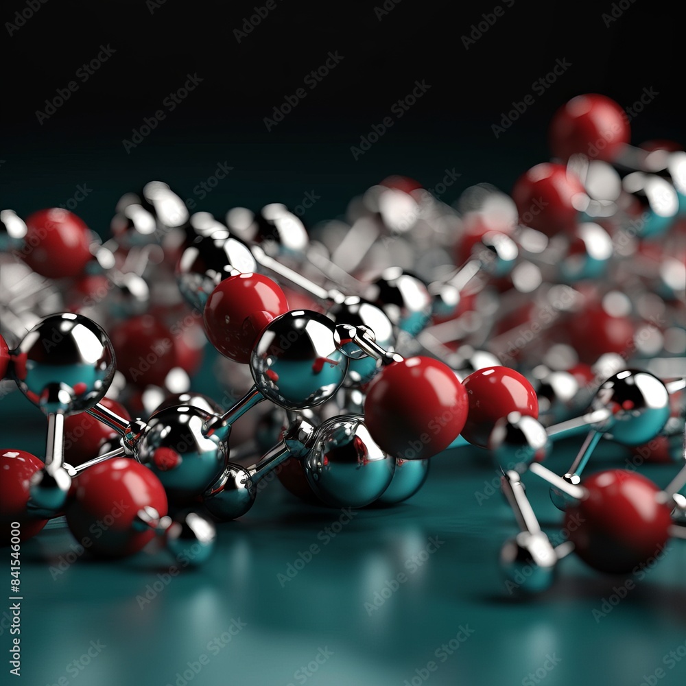Poster stylish molecules on dark turquoise background for science and technology generative ai