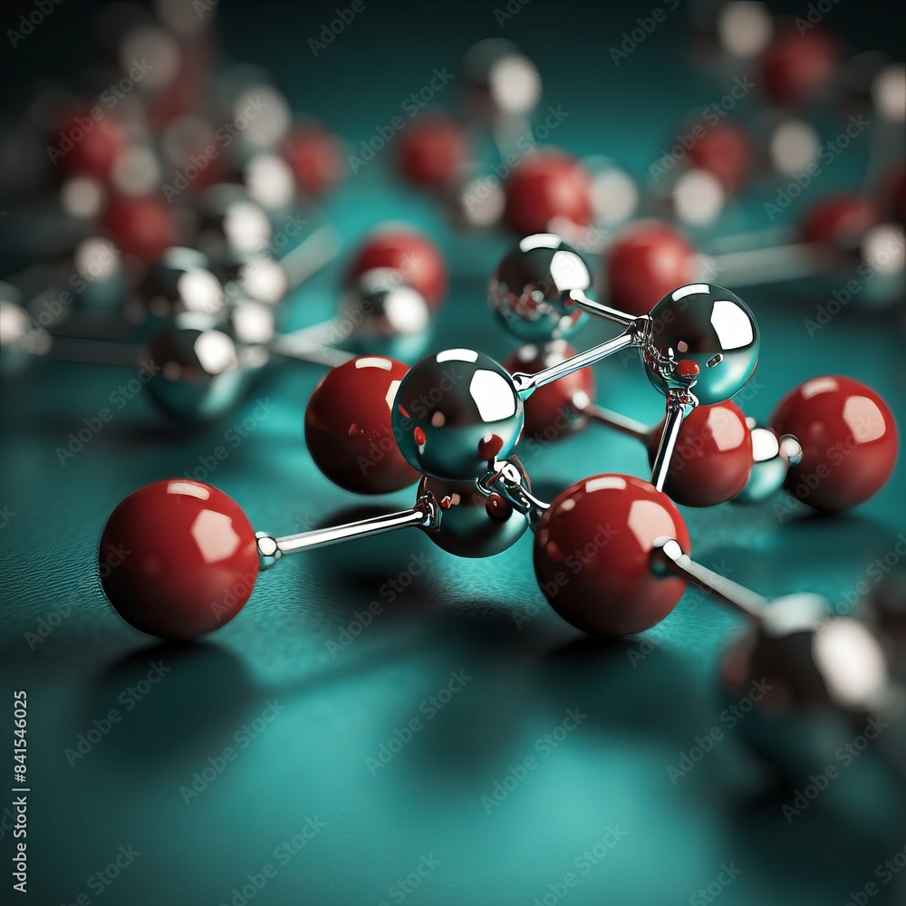 Poster stylish molecules on dark turquoise background for science and technology concepts generative ai