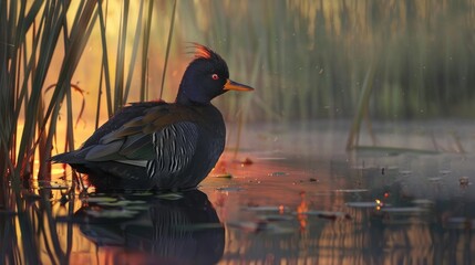 Morning light illuminating a Common Moorhen