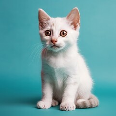 Obraz premium Adorable Kitten Portrait on Turquoise Background for Pet Lovers Generative AI
