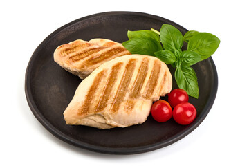 Roasted chicken breast, isolated on white background.