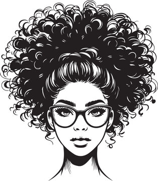 recommend clip art: Woman face with afro messy bun with glasses hairstyles vector