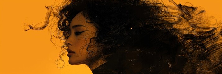 Fototapeta premium Woman With Curly Hair Against Golden Background