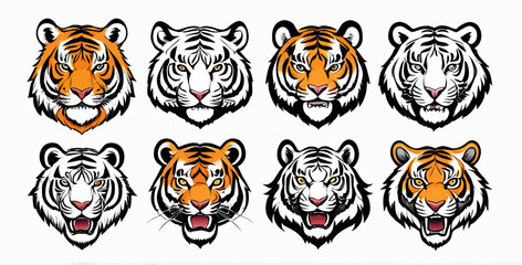 a set of tiger heads with different expressions