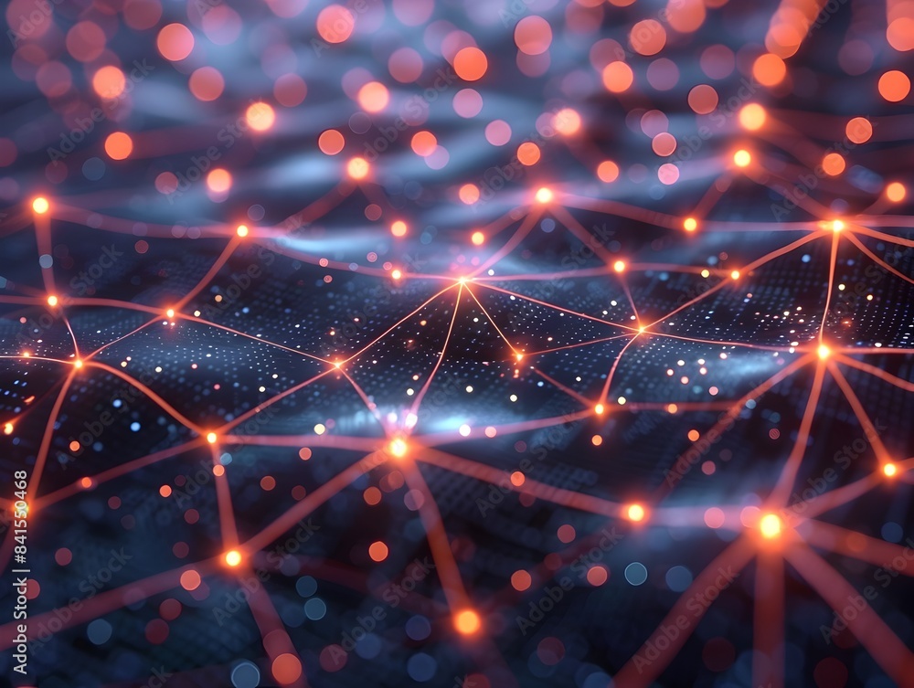Poster visualized neural network glowing interconnected nodes representing artificial intelligence concept