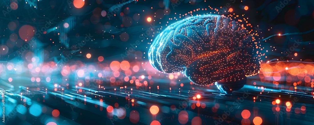 Poster visualizing the synergy of and machine learning innovative circuits and data brain