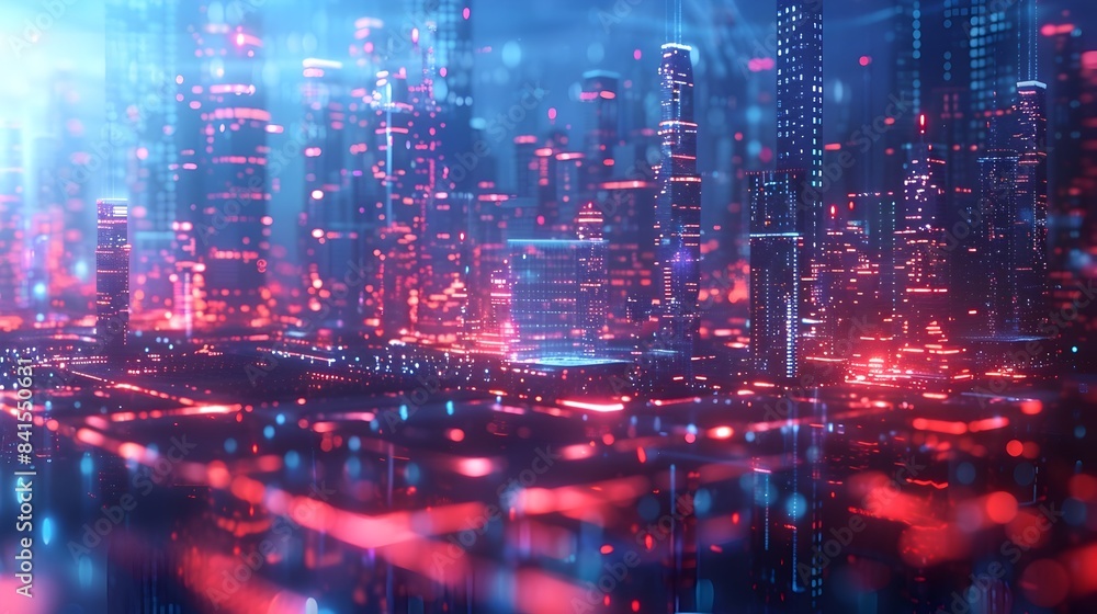 Poster futuristic cityscape with interconnected smart systems powered by artificial intelligence