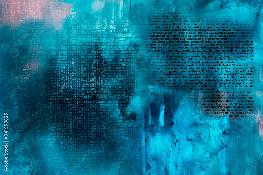 Aufkleber Digital art of blue tones with abstract patterns and text overlays, concept of data and technology, on a textured background. Generative AI