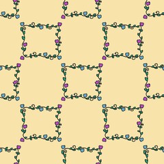 Seamless flowers pattern with different colors and leaves 