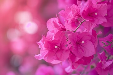 Close-up of pink bougainvillea flowers with soft, romantic bokeh backdrop