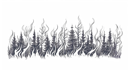 Naklejka premium Minimalist Line Art Illustration of Forest Fire - Elegant Black and White Design