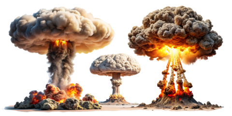  Set of nuclear explosions and mushroom cloud isolated on white background,PNG AI GENERATED