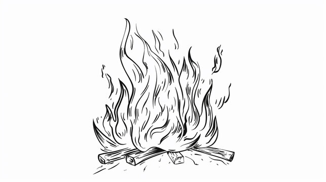 recommend clip art: Minimalist Line Art Drawing of Burning Fire Flames - Abstract Black and White Illustration