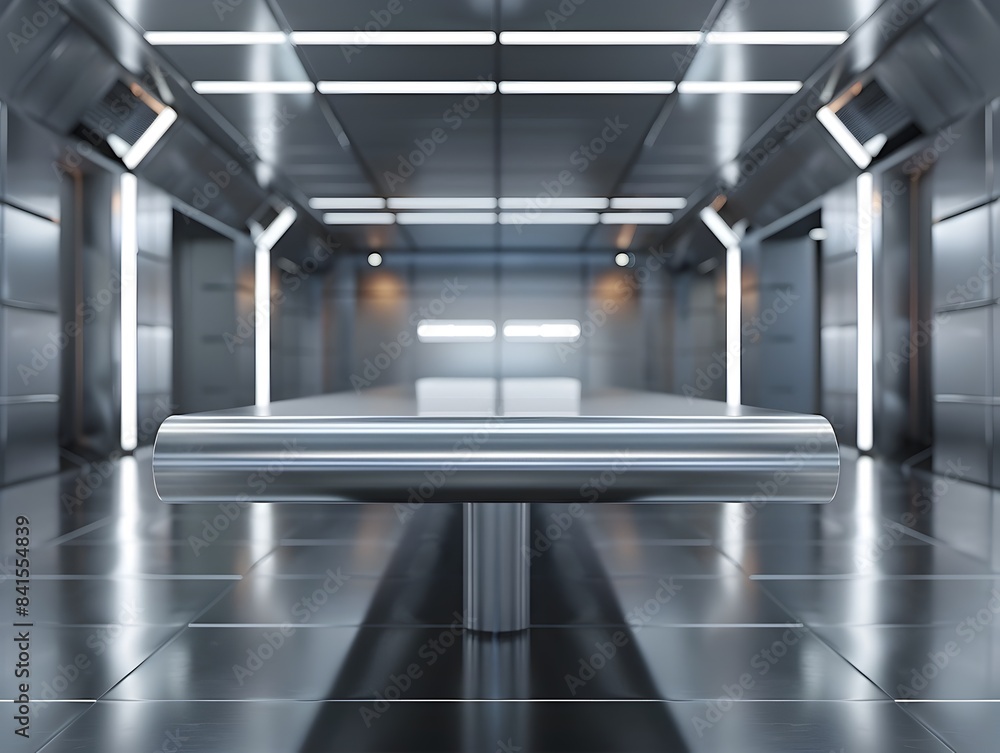 Aufkleber sleek metal table in futuristic high tech environment with empty display concept