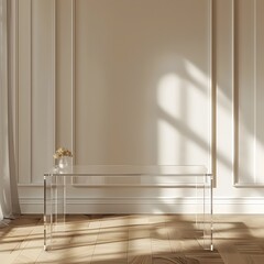Transparent Acrylic Table in Chic Contemporary Space for Product Showcase