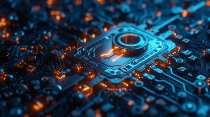 Fototapeta premium Image of a digital lock with a key, symbolizing secure access control for data or devices.