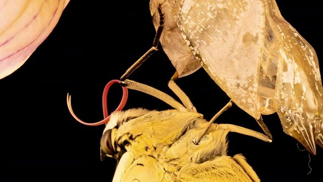 Prepona butterfly birth on black background, time lapse, concepts Metamorphosis and transformation, Life cycle and rebirth, science and education, importance of conservation of biodiversity and