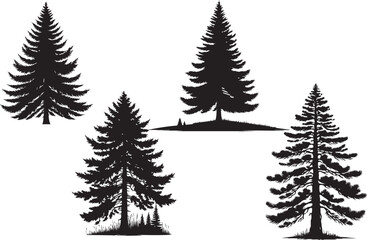 set of pine tree vector sillouette