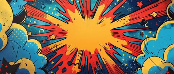 Create a Superhero Birthday Invitation with Bold Comic Book Explosion Backdrop, Showcasing Party Details in a Vibrant Speech Bubble