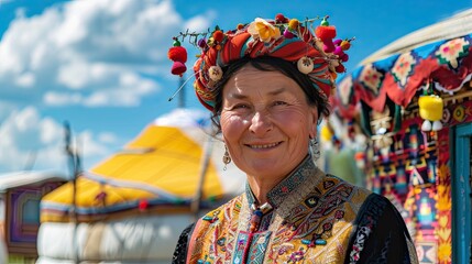 Obraz premium A Womans Smile Under the Mongolian Sky