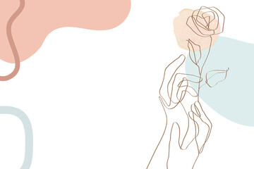 Pastel abstract floral png background transparent, woman hand line art,  feminine aesthetics